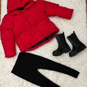 Red Oversized hooded ultimate puffer jacket
